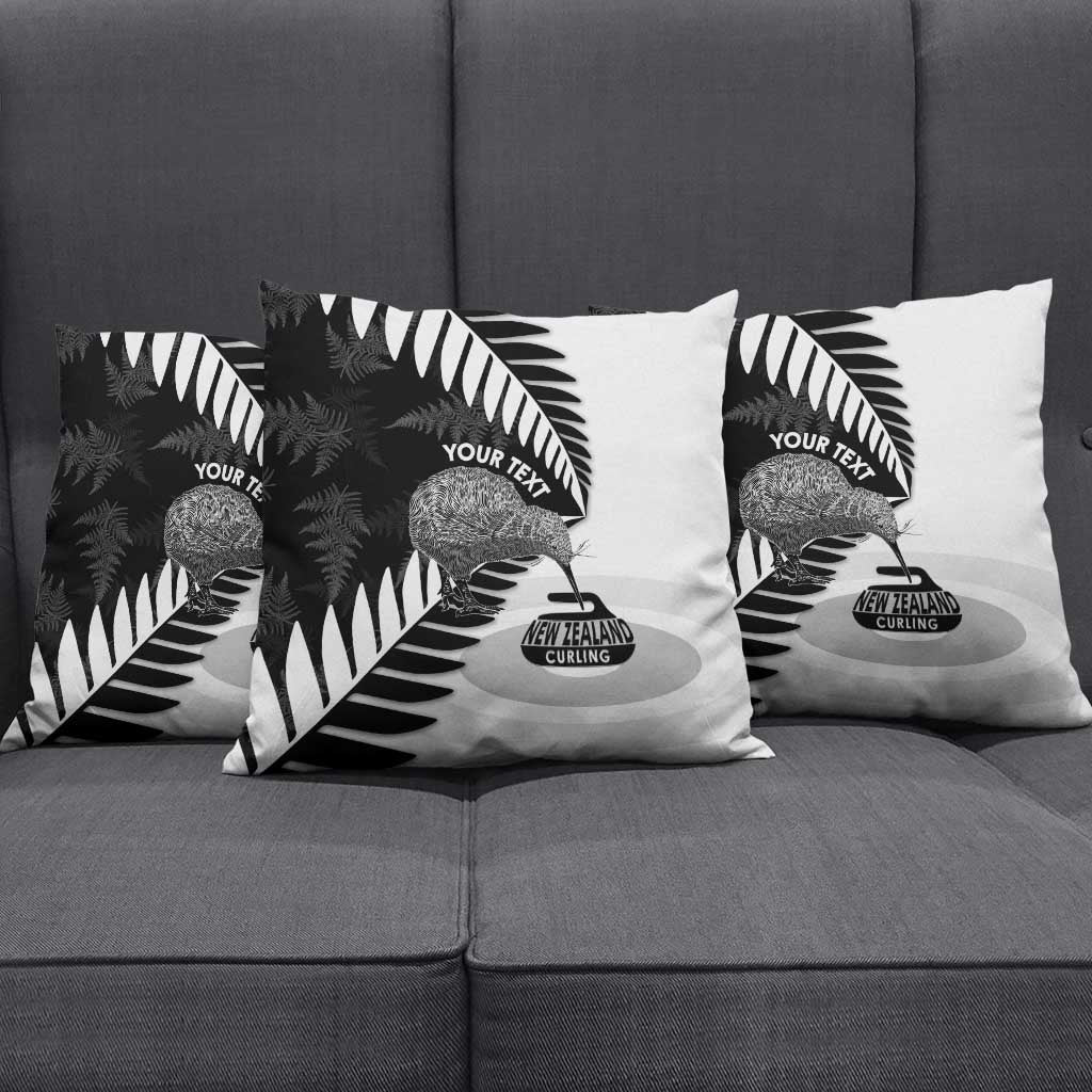 New Zealand Silver Fern Curling Personalised Pillow Cover Aotearoa Kiwi Ponga Black White Version - Aussie Hoodie