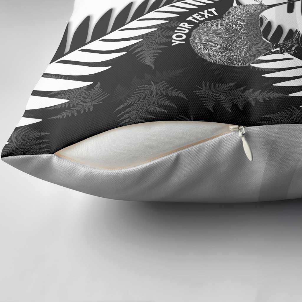 New Zealand Silver Fern Curling Personalised Pillow Cover Aotearoa Kiwi Ponga Black White Version - Aussie Hoodie