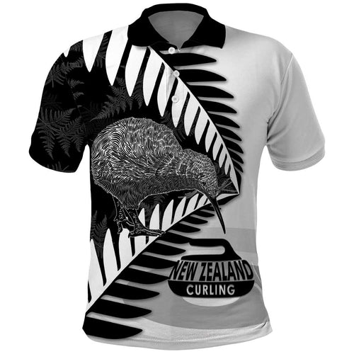 New Zealand Silver Fern Curling Personalised Polo Shirt Aotearoa Kiwi Ponga Black White Version - Aussie Hoodie