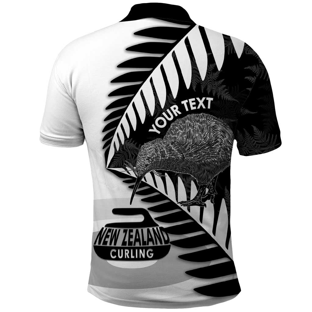 New Zealand Silver Fern Curling Personalised Polo Shirt Aotearoa Kiwi Ponga Black White Version - Aussie Hoodie
