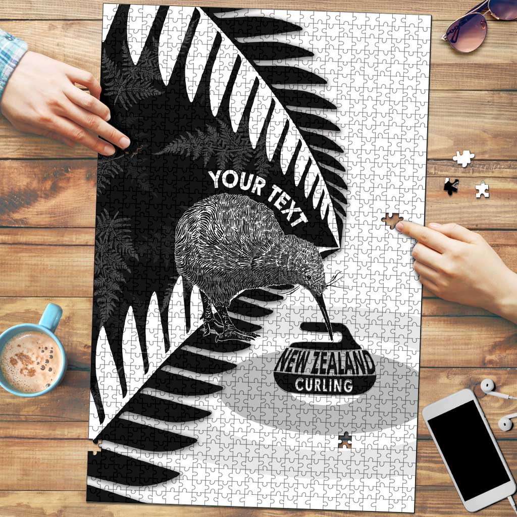 New Zealand Silver Fern Curling Personalised Puzzle Aotearoa Kiwi Ponga Black White Version - Aussie Hoodie