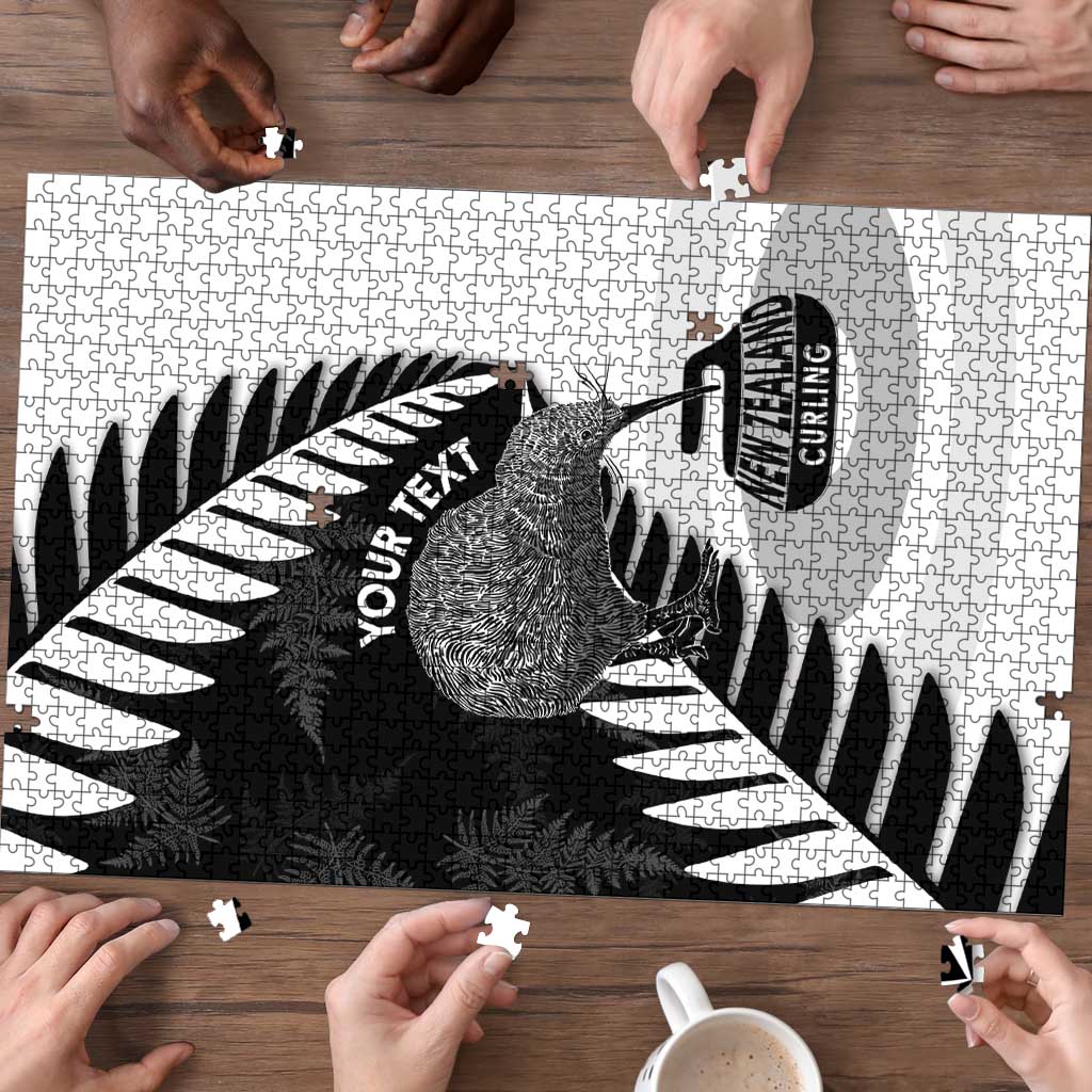 New Zealand Silver Fern Curling Personalised Puzzle Aotearoa Kiwi Ponga Black White Version - Aussie Hoodie