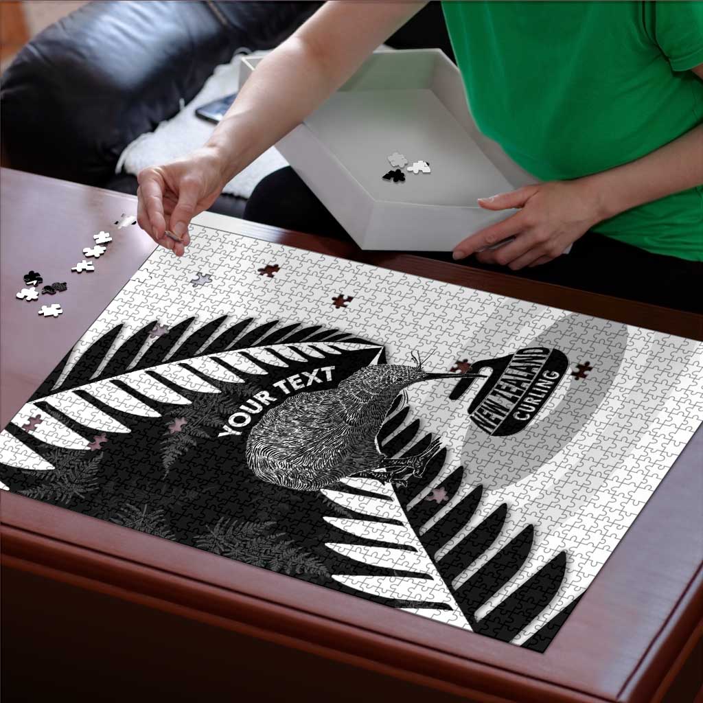 New Zealand Silver Fern Curling Personalised Puzzle Aotearoa Kiwi Ponga Black White Version - Aussie Hoodie