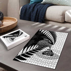 New Zealand Silver Fern Curling Personalised Puzzle Aotearoa Kiwi Ponga Black White Version - Aussie Hoodie
