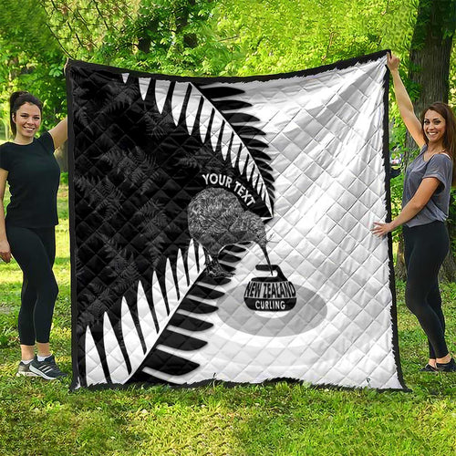 New Zealand Silver Fern Curling Personalised Quilt Aotearoa Kiwi Ponga Black White Version - Aussie Hoodie