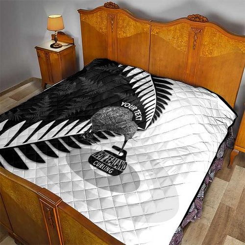 New Zealand Silver Fern Curling Personalised Quilt Aotearoa Kiwi Ponga Black White Version - Aussie Hoodie