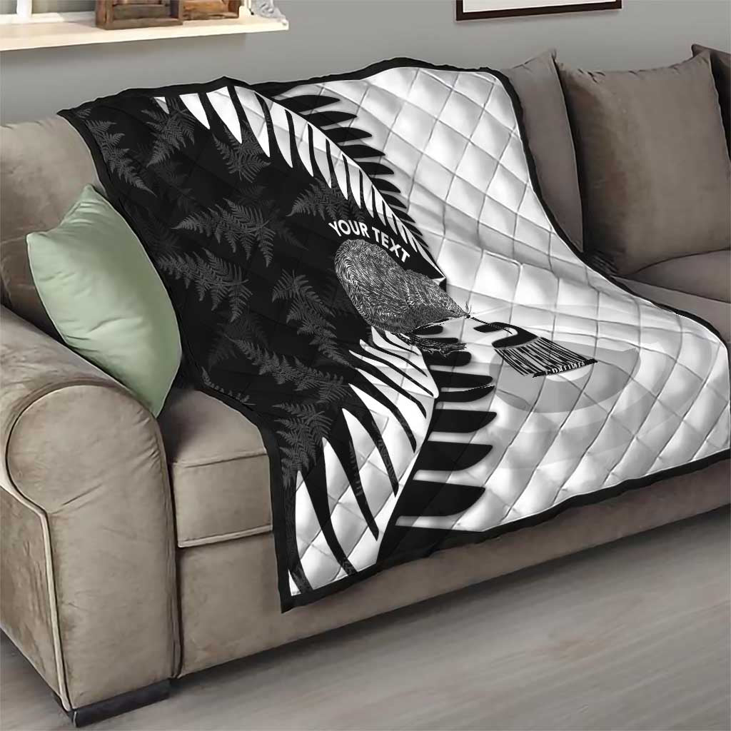 New Zealand Silver Fern Curling Personalised Quilt Aotearoa Kiwi Ponga Black White Version - Aussie Hoodie