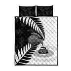 New Zealand Silver Fern Curling Personalised Quilt Bed Set Aotearoa Kiwi Ponga Black White Version - Aussie Hoodie