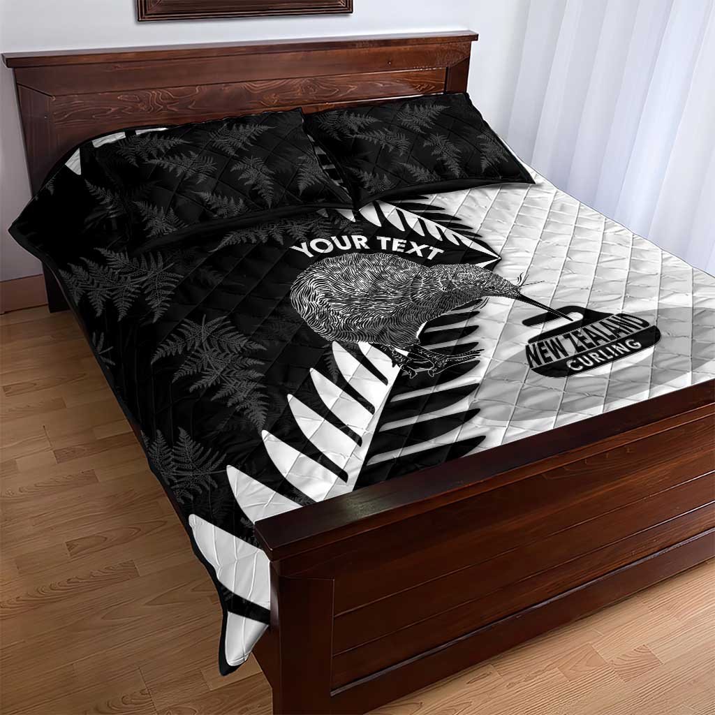 New Zealand Silver Fern Curling Personalised Quilt Bed Set Aotearoa Kiwi Ponga Black White Version - Aussie Hoodie