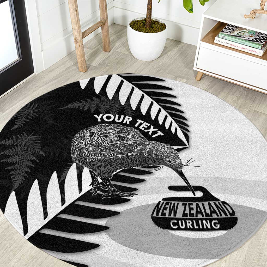 New Zealand Silver Fern Curling Personalised Round Carpet Aotearoa Kiwi Ponga Black White Version - Aussie Hoodie