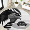 New Zealand Silver Fern Curling Personalised Round Carpet Aotearoa Kiwi Ponga Black White Version - Aussie Hoodie