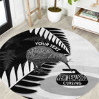 New Zealand Silver Fern Curling Personalised Round Carpet Aotearoa Kiwi Ponga Black White Version - Aussie Hoodie