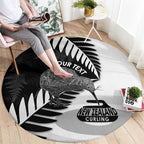 New Zealand Silver Fern Curling Personalised Round Carpet Aotearoa Kiwi Ponga Black White Version - Aussie Hoodie