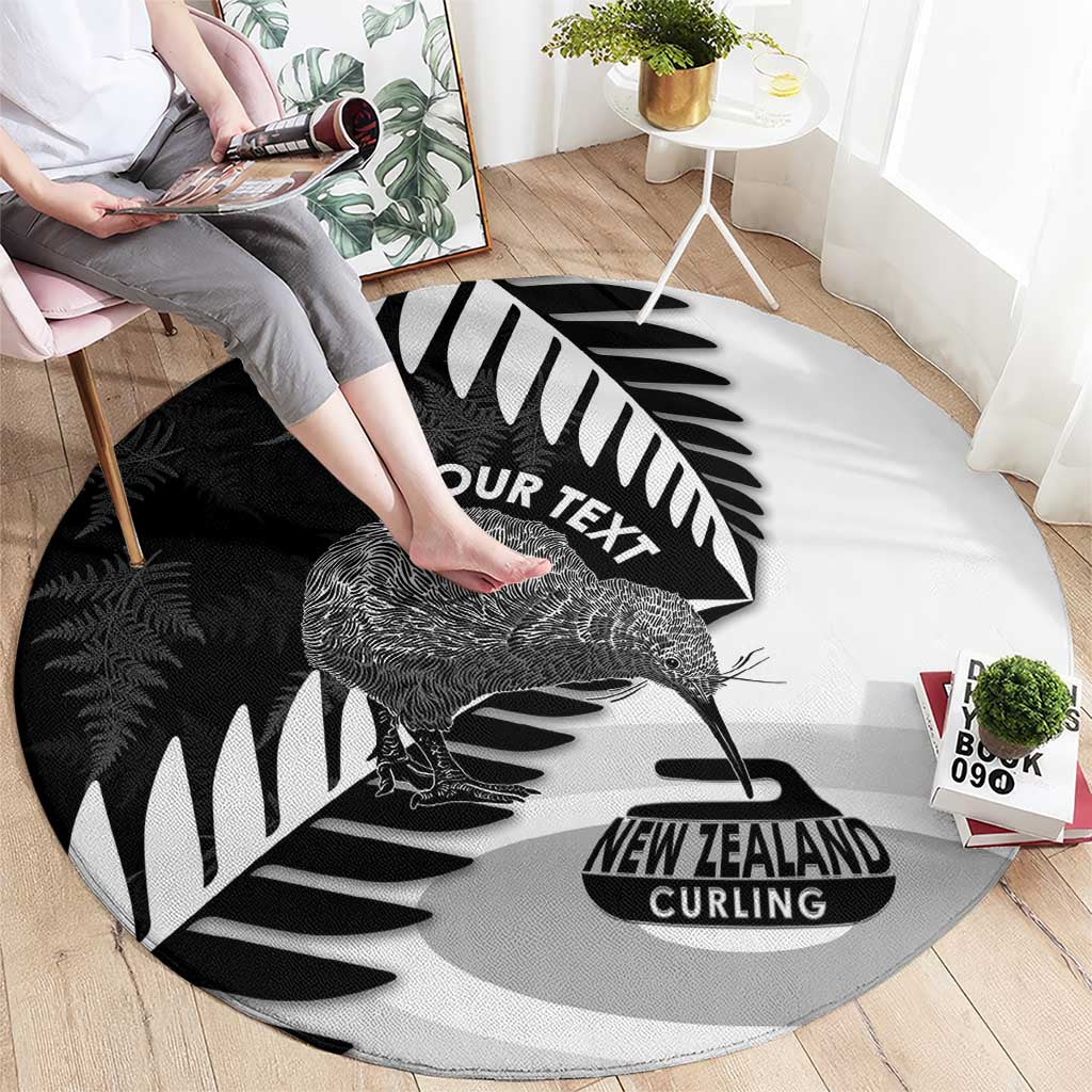 New Zealand Silver Fern Curling Personalised Round Carpet Aotearoa Kiwi Ponga Black White Version - Aussie Hoodie