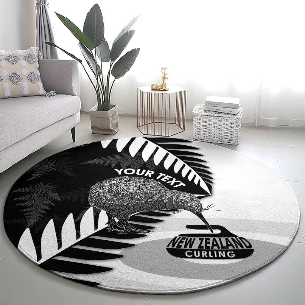 New Zealand Silver Fern Curling Personalised Round Carpet Aotearoa Kiwi Ponga Black White Version - Aussie Hoodie