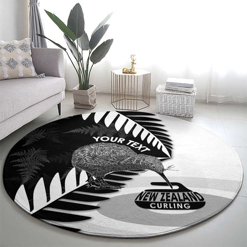 New Zealand Silver Fern Curling Personalised Round Carpet Aotearoa Kiwi Ponga Black White Version - Aussie Hoodie
