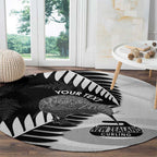 New Zealand Silver Fern Curling Personalised Round Carpet Aotearoa Kiwi Ponga Black White Version - Aussie Hoodie