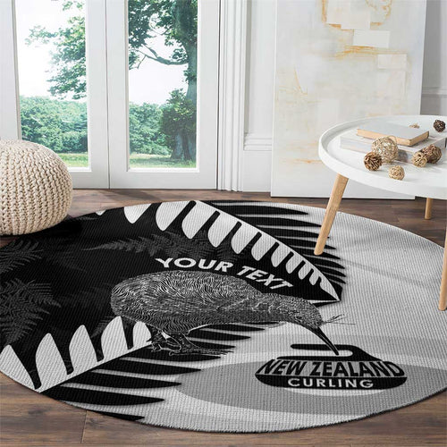 New Zealand Silver Fern Curling Personalised Round Carpet Aotearoa Kiwi Ponga Black White Version - Aussie Hoodie