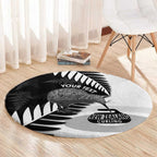 New Zealand Silver Fern Curling Personalised Round Carpet Aotearoa Kiwi Ponga Black White Version - Aussie Hoodie