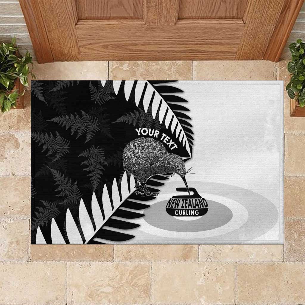 New Zealand Silver Fern Curling Personalised Rubber Doormat Aotearoa Kiwi Ponga Black White Version - Aussie Hoodie