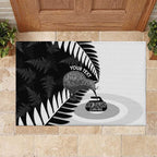 New Zealand Silver Fern Curling Personalised Rubber Doormat Aotearoa Kiwi Ponga Black White Version - Aussie Hoodie