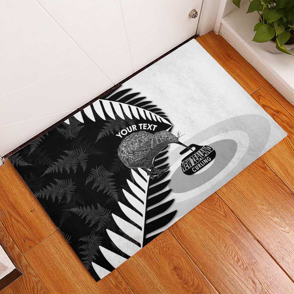 New Zealand Silver Fern Curling Personalised Rubber Doormat Aotearoa Kiwi Ponga Black White Version - Aussie Hoodie
