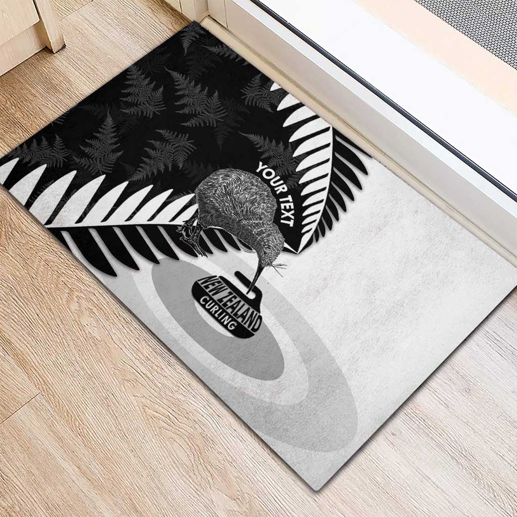 New Zealand Silver Fern Curling Personalised Rubber Doormat Aotearoa Kiwi Ponga Black White Version - Aussie Hoodie