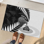 New Zealand Silver Fern Curling Personalised Rubber Doormat Aotearoa Kiwi Ponga Black White Version - Aussie Hoodie