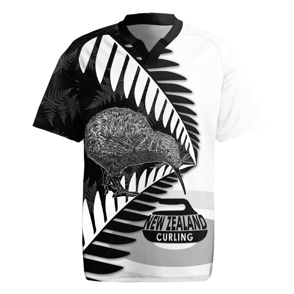 New Zealand Silver Fern Curling Personalised Rugby Jersey Aotearoa Kiwi Ponga Black White Version - Aussie Hoodie