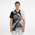 New Zealand Silver Fern Curling Personalised Scrub Top Aotearoa Kiwi Ponga Black White Version - Aussie Hoodie
