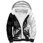 New Zealand Silver Fern Curling Personalised Sherpa Hoodie Aotearoa Kiwi Ponga Black White Version - Aussie Hoodie