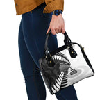 New Zealand Silver Fern Curling Personalised Shoulder Handbag Aotearoa Kiwi Ponga Black White Version - Aussie Hoodie