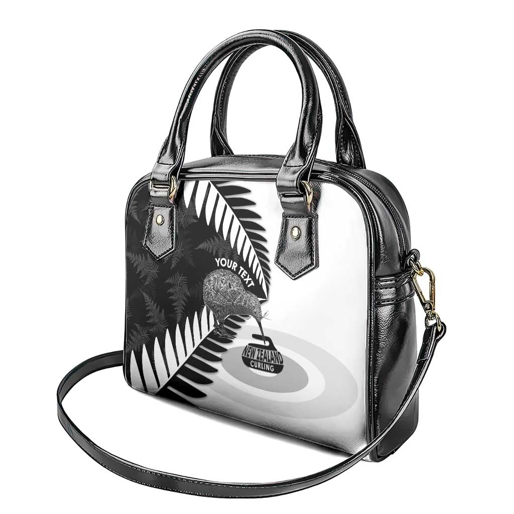 New Zealand Silver Fern Curling Personalised Shoulder Handbag Aotearoa Kiwi Ponga Black White Version - Aussie Hoodie