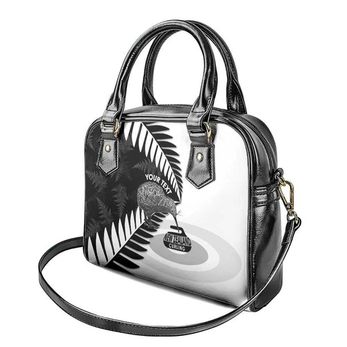 New Zealand Silver Fern Curling Personalised Shoulder Handbag Aotearoa Kiwi Ponga Black White Version - Aussie Hoodie