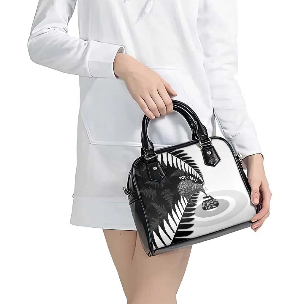 New Zealand Silver Fern Curling Personalised Shoulder Handbag Aotearoa Kiwi Ponga Black White Version - Aussie Hoodie