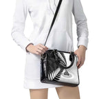 New Zealand Silver Fern Curling Personalised Shoulder Handbag Aotearoa Kiwi Ponga Black White Version - Aussie Hoodie