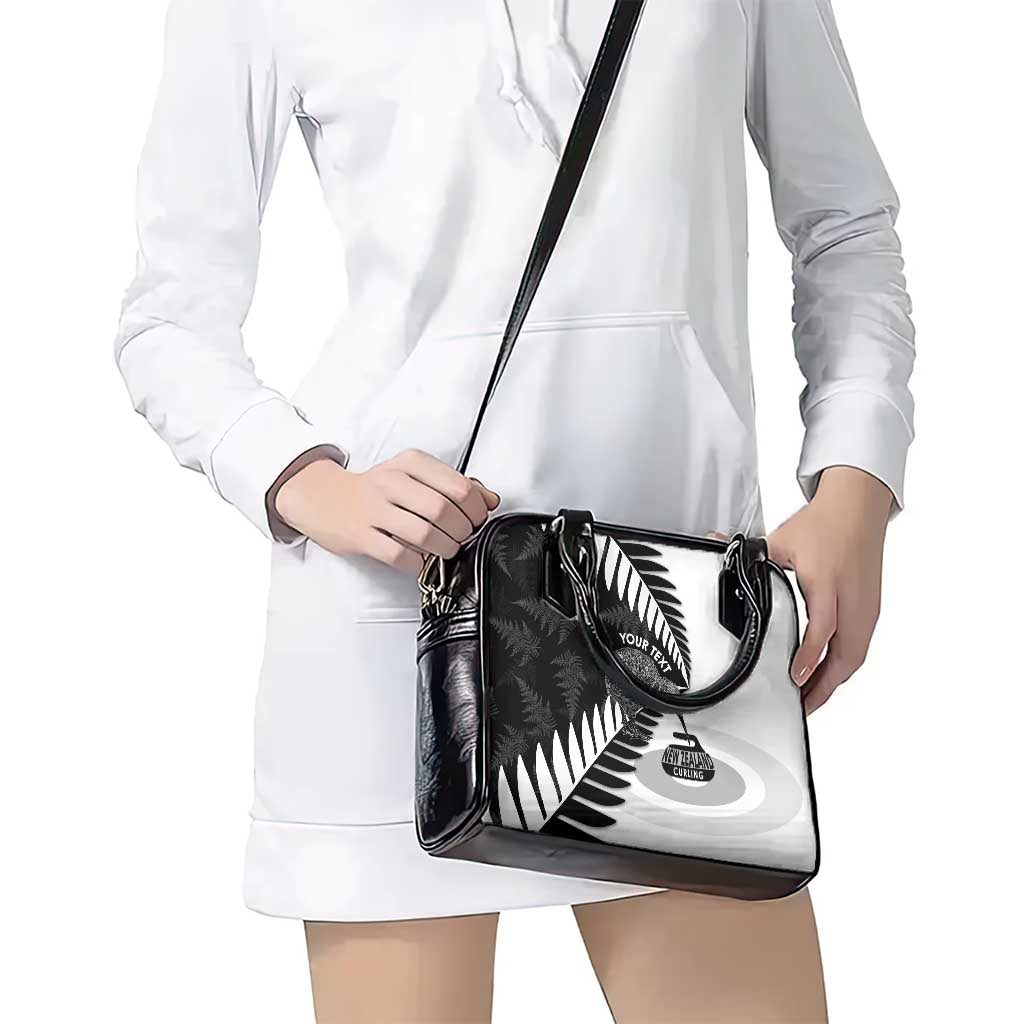 New Zealand Silver Fern Curling Personalised Shoulder Handbag Aotearoa Kiwi Ponga Black White Version - Aussie Hoodie