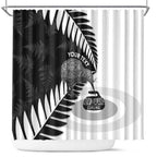 New Zealand Silver Fern Curling Personalised Shower Curtain Aotearoa Kiwi Ponga Black White Version - Aussie Hoodie