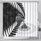 New Zealand Silver Fern Curling Personalised Shower Curtain Aotearoa Kiwi Ponga Black White Version - Aussie Hoodie