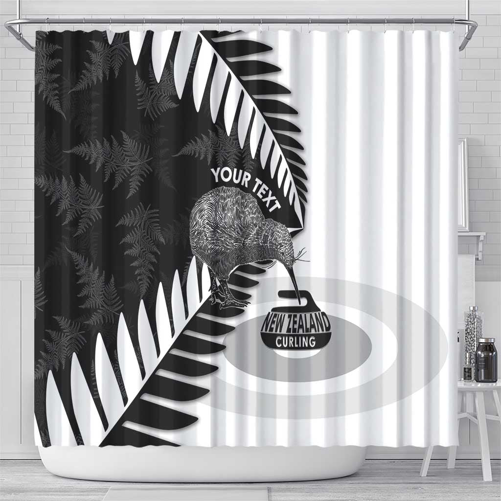 New Zealand Silver Fern Curling Personalised Shower Curtain Aotearoa Kiwi Ponga Black White Version - Aussie Hoodie