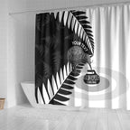 New Zealand Silver Fern Curling Personalised Shower Curtain Aotearoa Kiwi Ponga Black White Version - Aussie Hoodie
