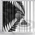 New Zealand Silver Fern Curling Personalised Shower Curtain Aotearoa Kiwi Ponga Black White Version - Aussie Hoodie
