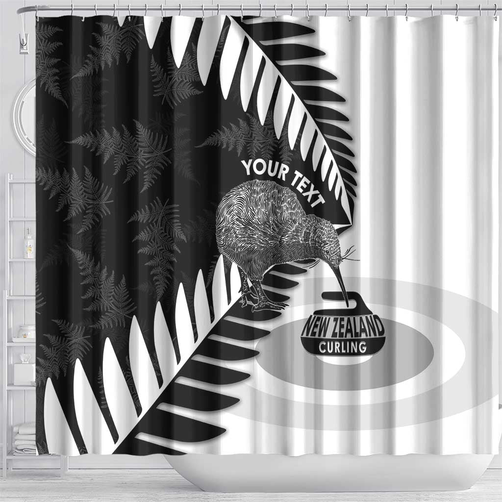 New Zealand Silver Fern Curling Personalised Shower Curtain Aotearoa Kiwi Ponga Black White Version - Aussie Hoodie