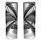 New Zealand Silver Fern Curling Personalised Skinny Tumbler Aotearoa Kiwi Ponga Black White Version - Aussie Hoodie