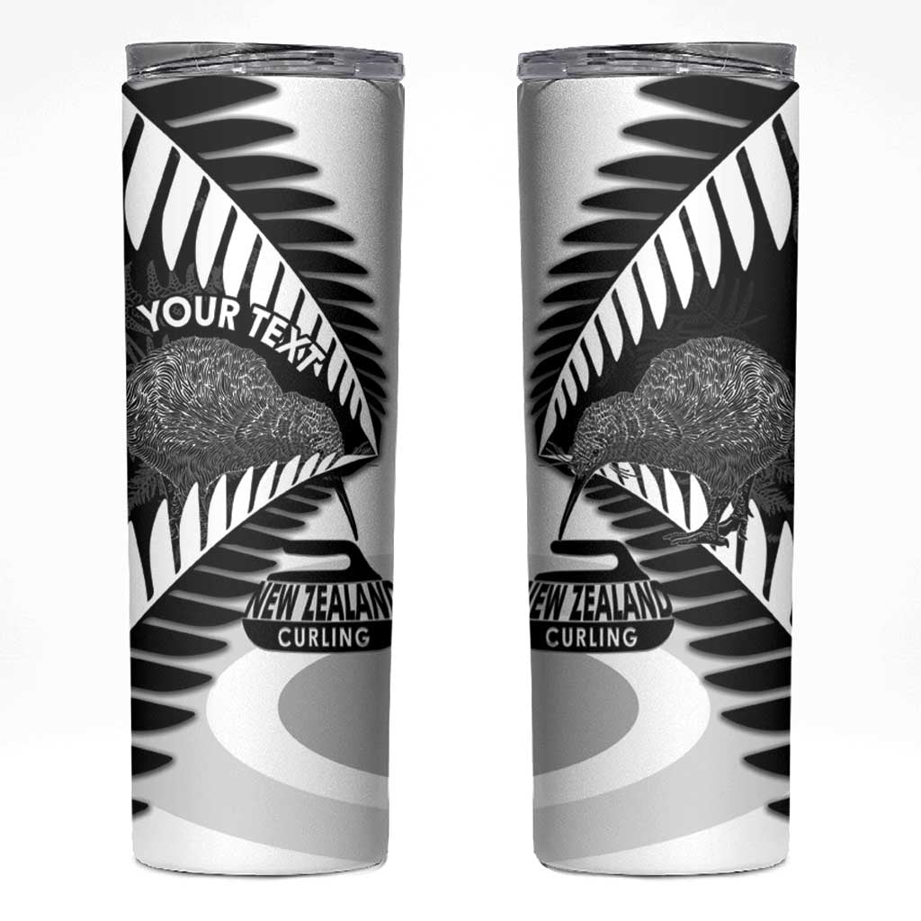 New Zealand Silver Fern Curling Personalised Skinny Tumbler Aotearoa Kiwi Ponga Black White Version - Aussie Hoodie