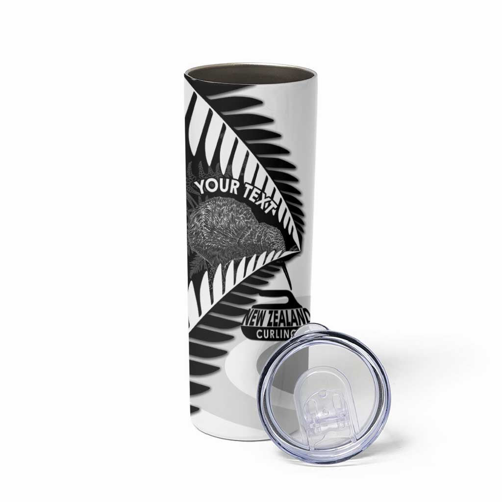 New Zealand Silver Fern Curling Personalised Skinny Tumbler Aotearoa Kiwi Ponga Black White Version - Aussie Hoodie