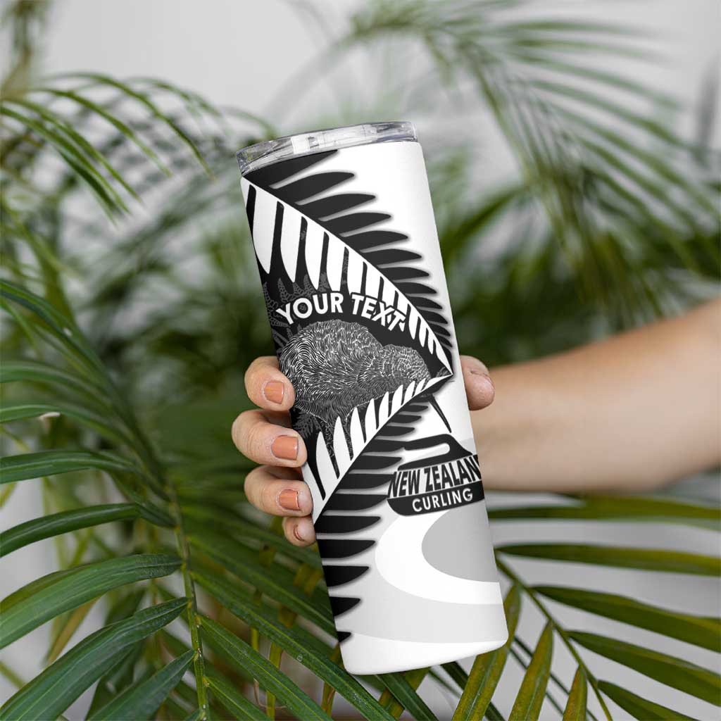 New Zealand Silver Fern Curling Personalised Skinny Tumbler Aotearoa Kiwi Ponga Black White Version - Aussie Hoodie