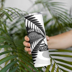New Zealand Silver Fern Curling Personalised Skinny Tumbler Aotearoa Kiwi Ponga Black White Version - Aussie Hoodie