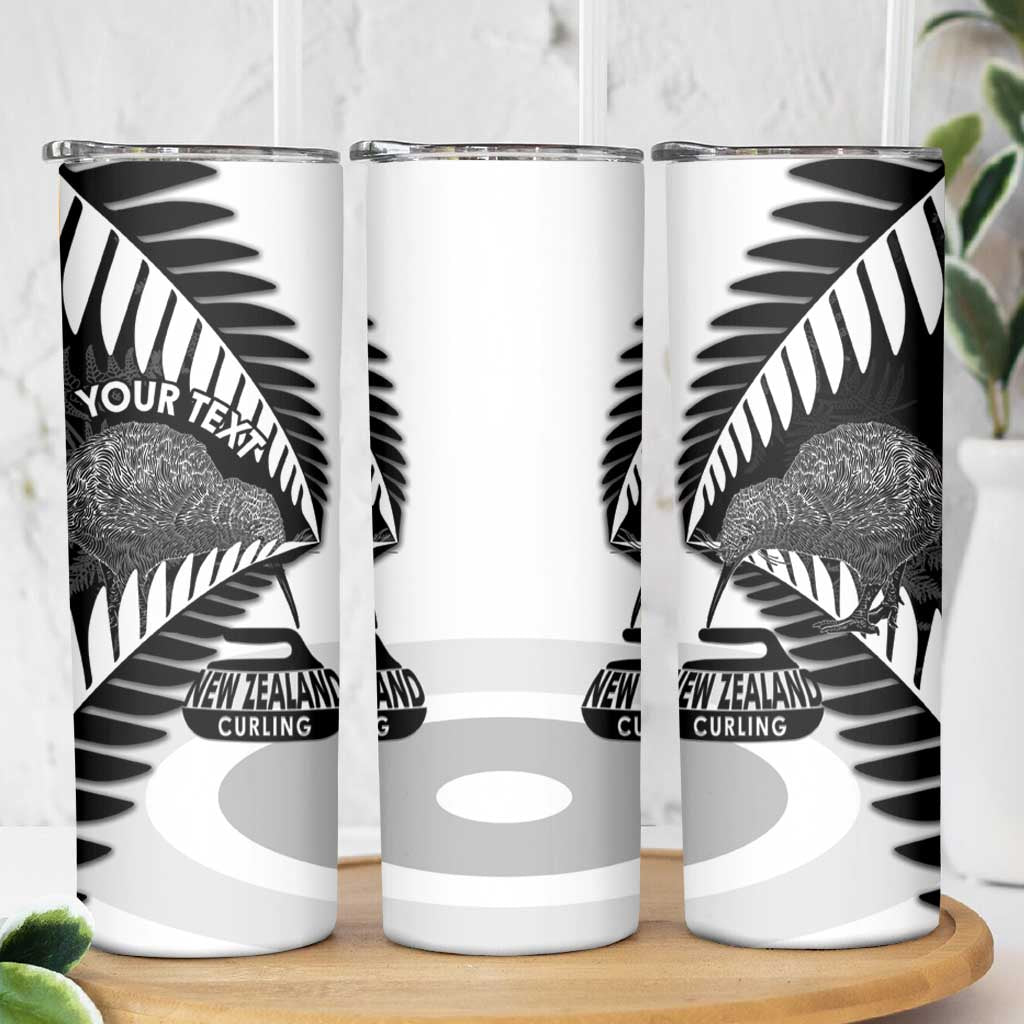 New Zealand Silver Fern Curling Personalised Skinny Tumbler Aotearoa Kiwi Ponga Black White Version - Aussie Hoodie