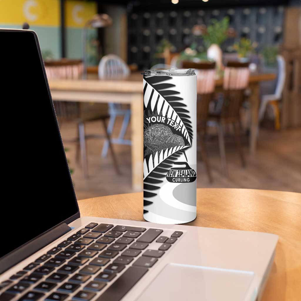 New Zealand Silver Fern Curling Personalised Skinny Tumbler Aotearoa Kiwi Ponga Black White Version - Aussie Hoodie